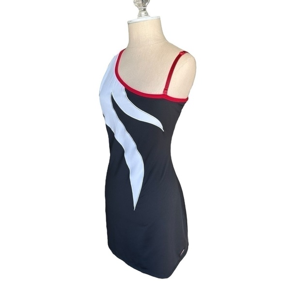 FILA Tennis One Shoulder Ajustable Strap Black Red White Sports Dress, Medium - Picture 5 of 11